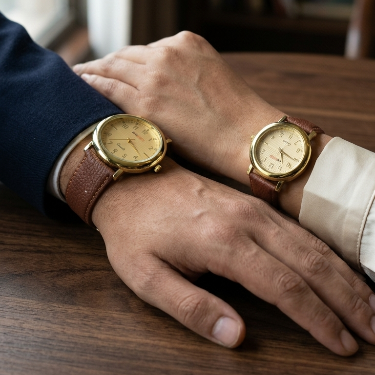 Navi Gold and Brown Couple Watch Set for Men and Women