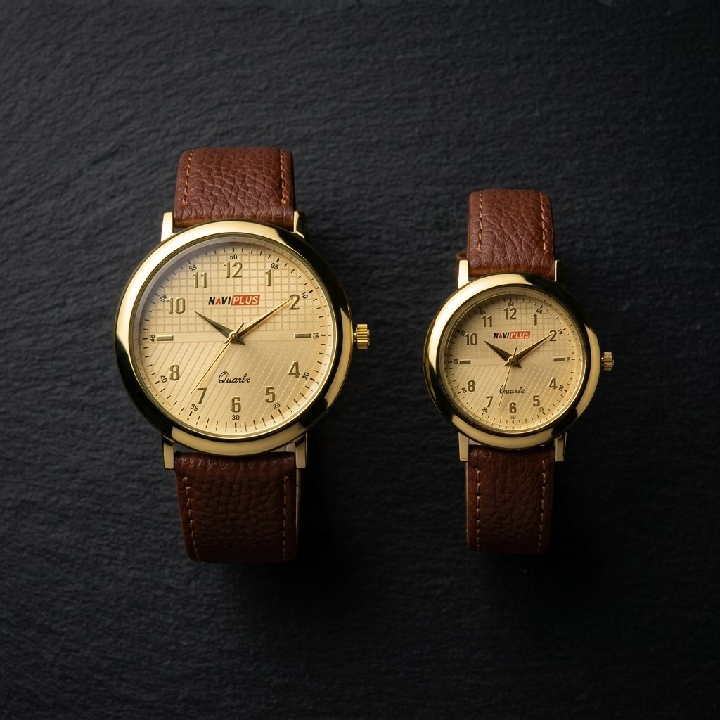 Navi Gold & Brown Couple Watch - Image 2